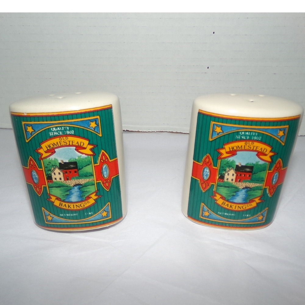 Old Homestead Baking Co Salt and Pepper Shakers Vintage Ceramic Kitchenware Set